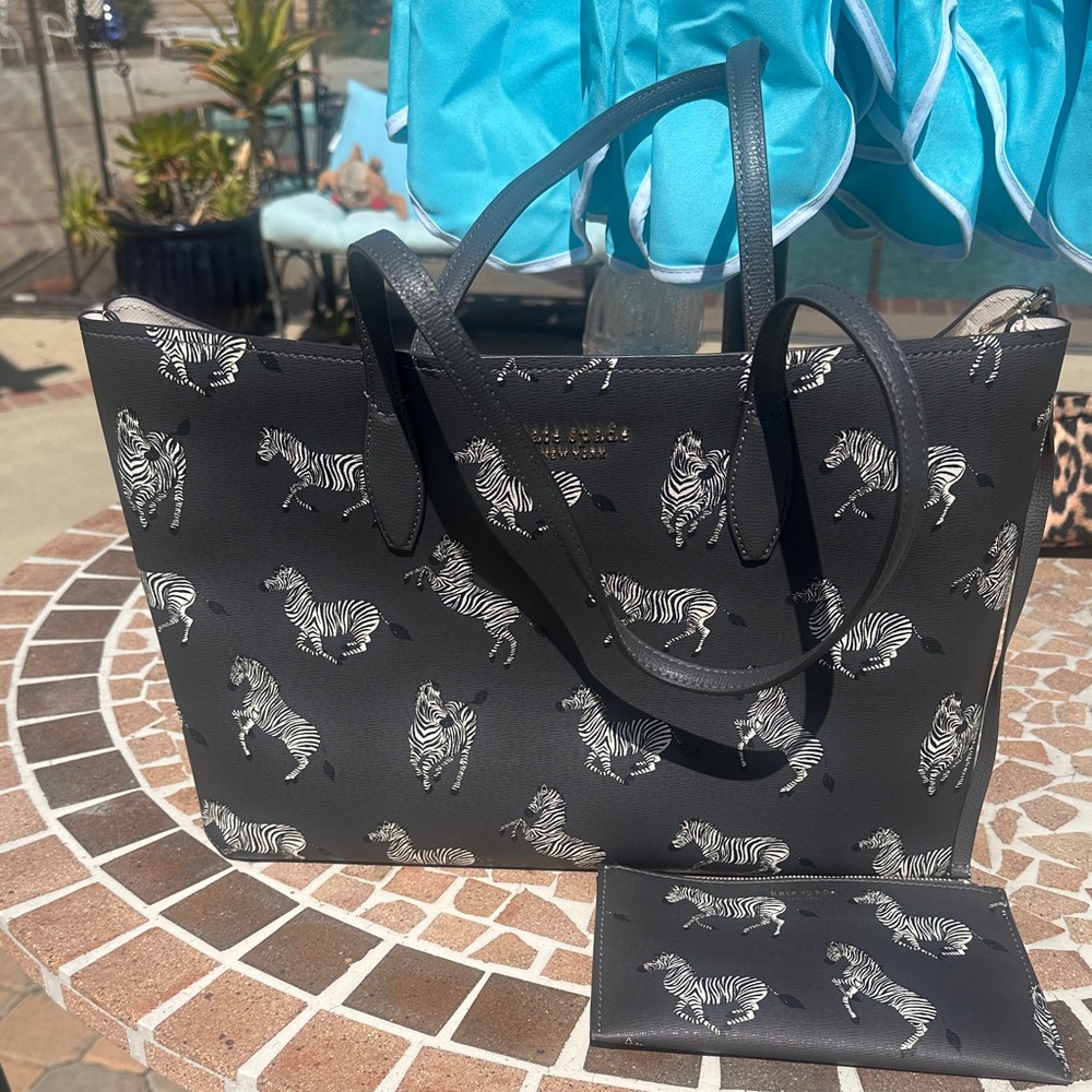 Kate Spade All Day Dancing Zebras Tote and wristlet. NWOT